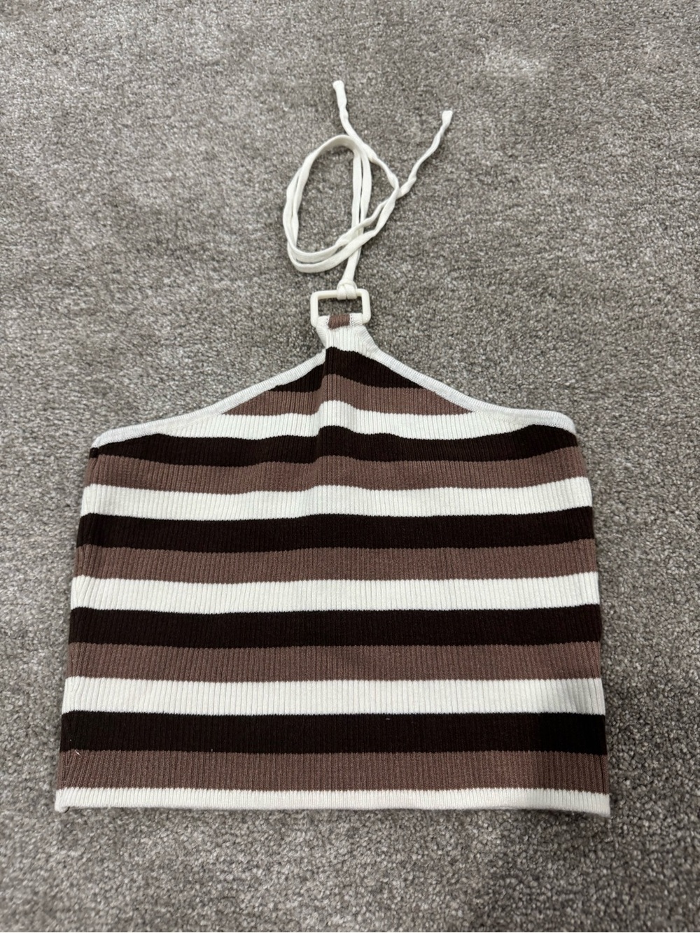 Striped Halter Knit Crop Top in Brown, White, and Black